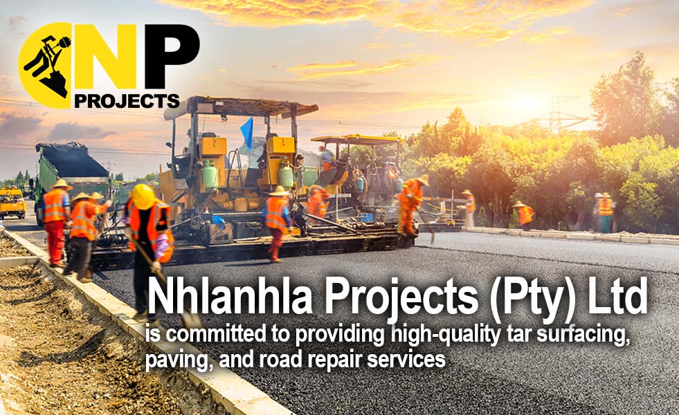 Construction site is laying new asphalt road pavement,road construction workers and road construction machinery scene.